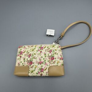 Vtg Liz Claiborne Accessories Floral Wristlet Wallet Faux Leather Cottage Core